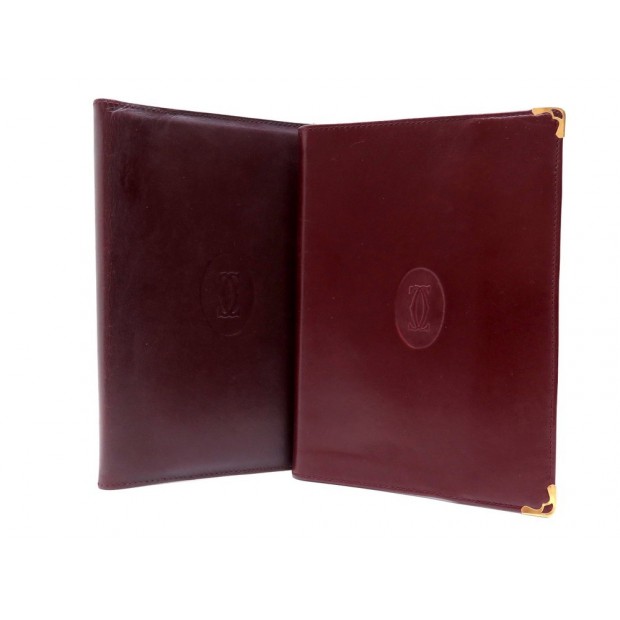 LOT CARTIER MUST 2 COUVERTURE AGENDA PORTE BLOC NOTE CUIR BORDEAUX NOTEBOOK 860€