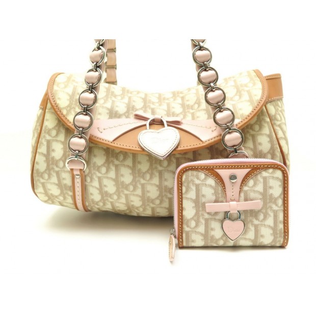 NEUF SAC A MAIN CHRISTIAN DIOR ROMANTIQUE BAGUETTE TOILE + PORTE MONNAIE 1155€