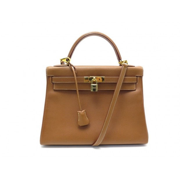 SAC A MAIN HERMES KELLY 32 RETOURNE CUIR EPSOM GOLD BANDOULIERE HAND BAG 7500€