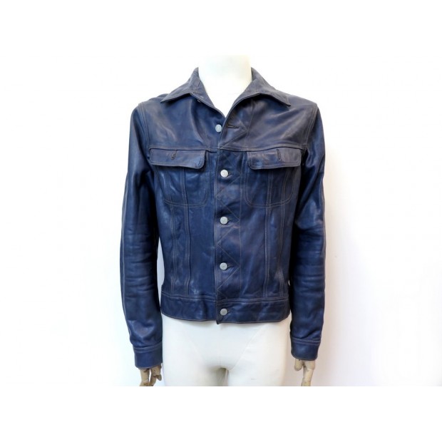 BLOUSON RALPH LAUREN OVERALLS DOUBLE RL & CO T52 L VESTE CUIR BLEU JACKET 1650€