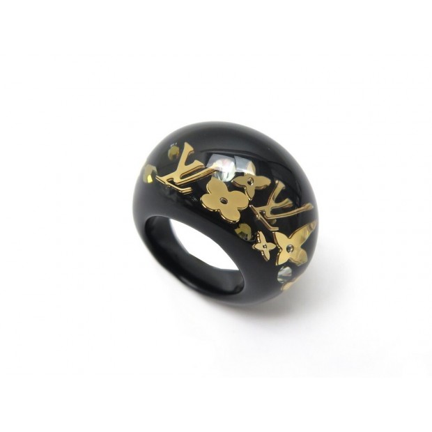 NEUF BAGUE LOUIS VUITTON INCLUSION MONOGRAM LV TAILLE 53 RESINE NOIR RING 310€