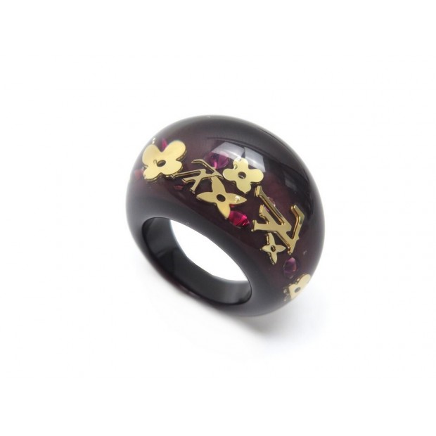 NEUF BAGUE LOUIS VUITTON INCLUSION MONOGRAM LV T53 EN RESINE BORDEAUX RING 310€