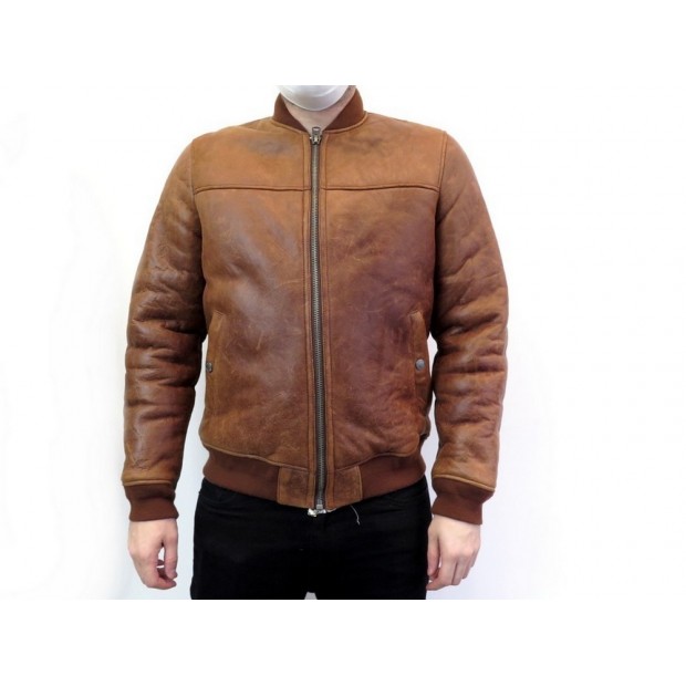 MANTEAU CHEVIGNON MA-1 BLOUSON T52 L EN CUIR MARRON BROWN SHEARLING COAT 700€