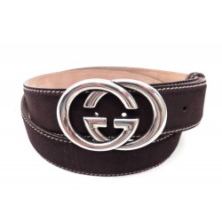 CEINTURE GUCCI 170854 T 100 LOGO DOUBLE G MIXTE LARGE 4 CM DAIM MARRON BELT 350€