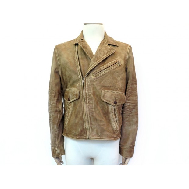 BLOUSON POLO RALPH LAUREN T50 M VESTE EN CUIR FACON VIEILLI CAMEL JACKET 1700€