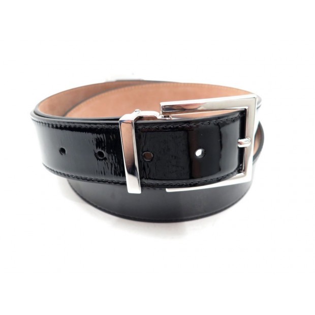 NEUF CEINTURE DOLCE & GABBANA T 95 EN CUIR VERNI NOIR CADENAS ARGENT BELT 325€