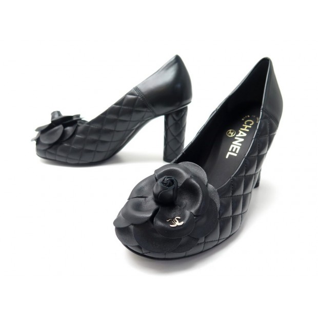 NEUF CHAUSSURES CHANEL ESCARPINS G32166 38 CAMELIA CUIR MATELASSE SHOES 790€