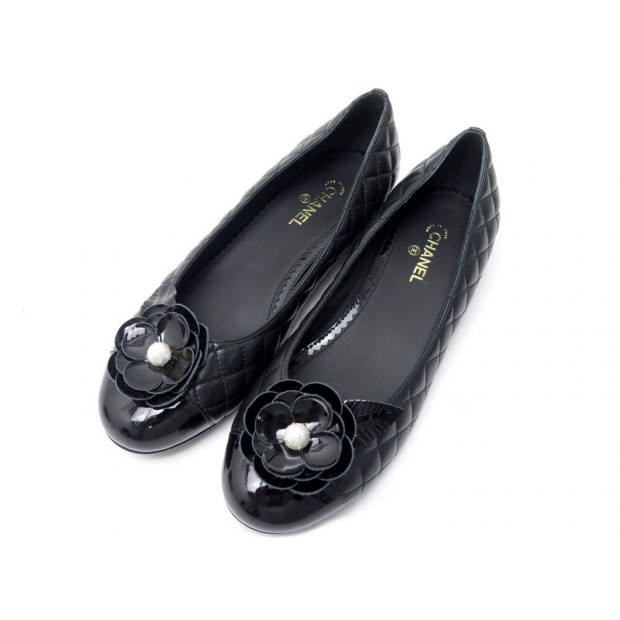 NEUF CHAUSSURES CHANEL BALLERINES G31928 CAMELIA 37.5 CUIR MATELASSE SHOES 640€