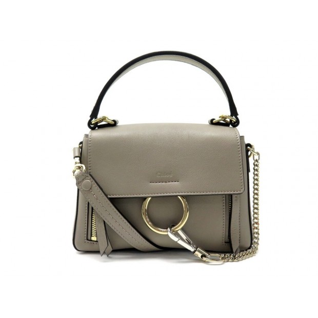 NEUF SAC A MAIN CHLOE DOUBLE PORTE FAYE DAY SMALL BANDOULIERE CUIR TAUPE 1490€
