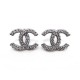 NEUF BOUCLES D'OREILLES CHANEL LOGO CC ET STRASS EN METAL NOIR NEW EARRINGS 350€