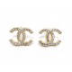 NEUF BOUCLES D'OREILLES CHANEL LOGO CC STRASS EN METAL DORE NEW EARRINGS 390€