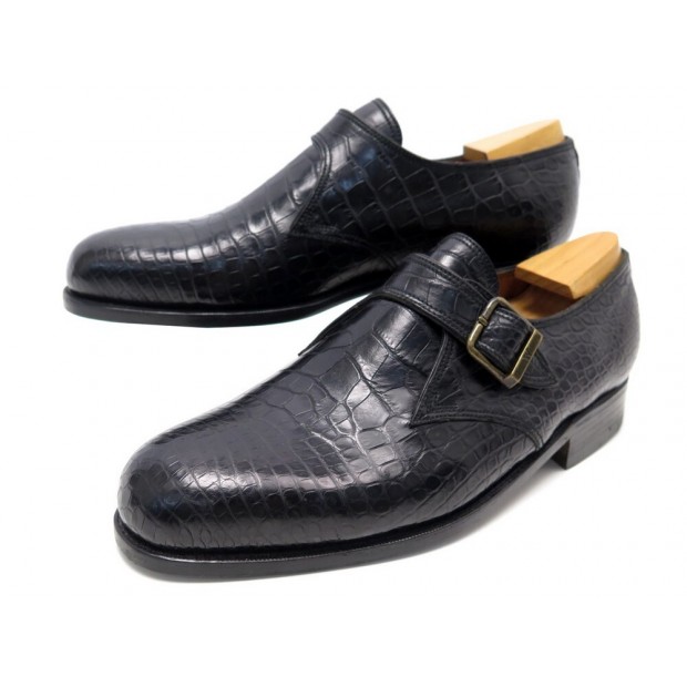 NEUF CHAUSSURES JM WESTON 531 6E 40 MOCASSINS A BOUCLE CUIR CROCODILE NOIR 5500€