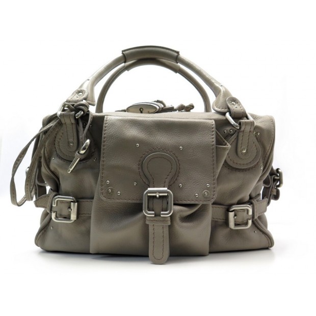 SAC A MAIN CHLOE PADDINGTON LARGE CUIR GRIS MOUETTE GREY LEATHER HANDBAG 1660€