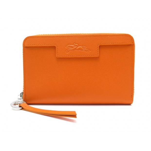 NEUF PORTE MONNAIE LONGCHAMP LE PLIAGE NEO CUIR ORANGE PORTEFEUILLE WALLET 190€