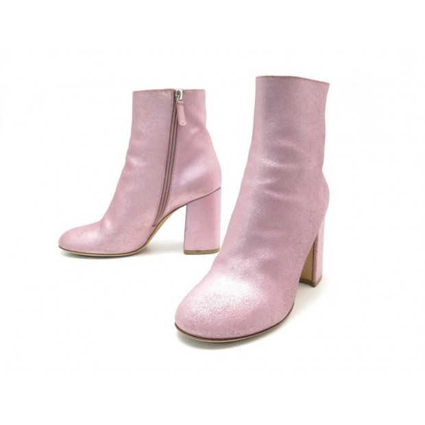 NEUF CHAUSSURES LAURENCE DACADE BOTTINES PHILAE GLITTERS 38 CUIR ROSE BOOTS 850€