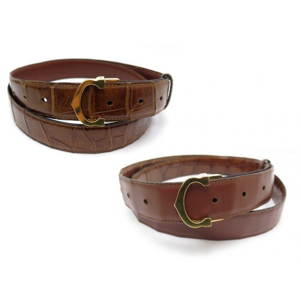 CEINTURE MUST DE CARTIER REVERSIBLE T100 EN CUIR CROCODILE MARRON BELT 1860€