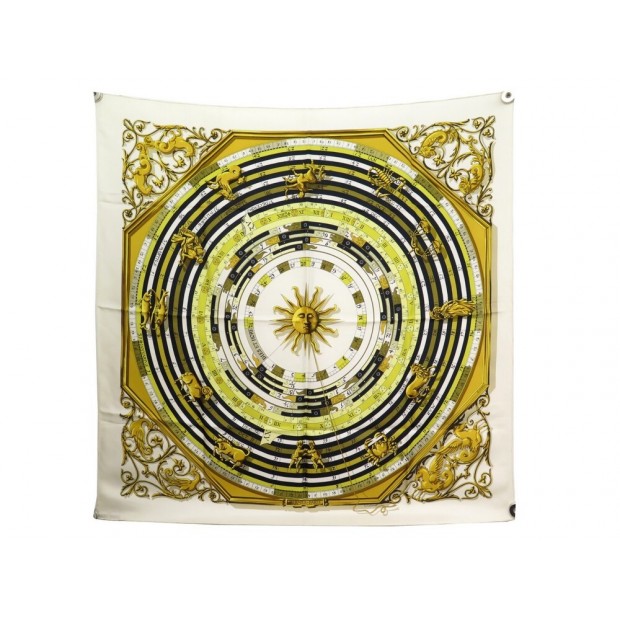 FOULARD HERMES DIES ET HORE CARRE 90 FACONNET SOIE BEIGE + BOITE SILK SCARF 375€