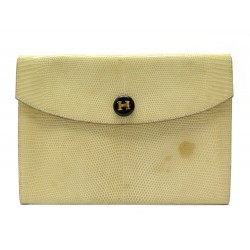 VINTAGE SAC POCHETTE A MAIN HERMES RIO EN CUIR DE LEZARD BEIGE LIZARD CLUTCH