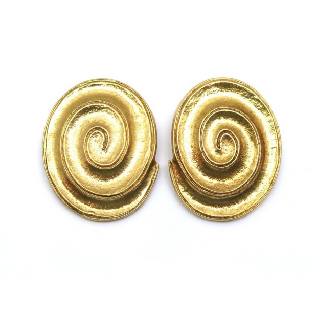 VINTAGE NEUF BOUCLES D'OREILLES YVES SAINT LAURENT SPIRALE METAL DORE EARRINGS