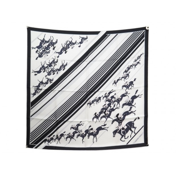 NEUF FOULARD HERMES LES COURSES CARRE 90 GIRONIERES SOIE + BOITE SILK SCARF 375€