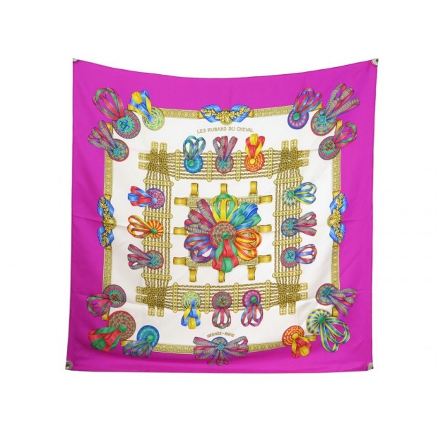 FOULARD HERMES LES RUBANS DU CHEVAL CARRE 90 METZ SOIE + BOITE SILK SCARF 375€