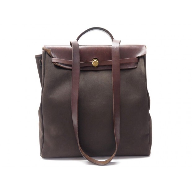 SAC A MAIN HERMES HERBAG 38 TOILE ET CUIR MARRON VOYAGE WEEK-END TRAVEL HAND BAG