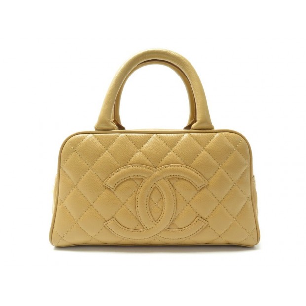 SAC A MAIN CHANEL BOWLING CUIR CAVIAR MATELASSE BEIGE LEATHER HAND BAG 3400€