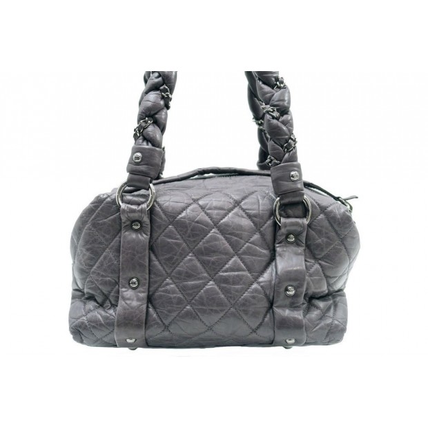 SAC A MAIN CHANEL CUIR MATELASSE GRIS 