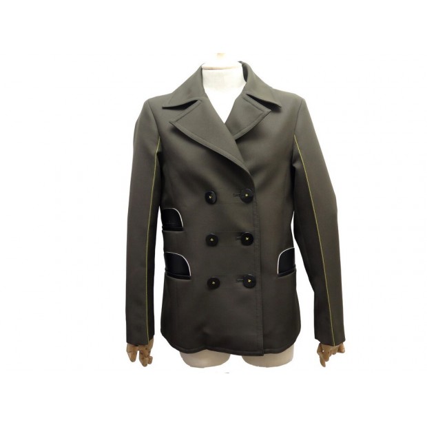 NEUF VESTE LOUIS VUITTON BLAZER M 38 EMPIECEMENTS CUIR KAKI VEST JACKET 2500€