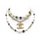 NEUF COLLIER CHANEL LOGO CC PERLES 38 CM EN METAL DORE + BOITE NECKLACE 1820€