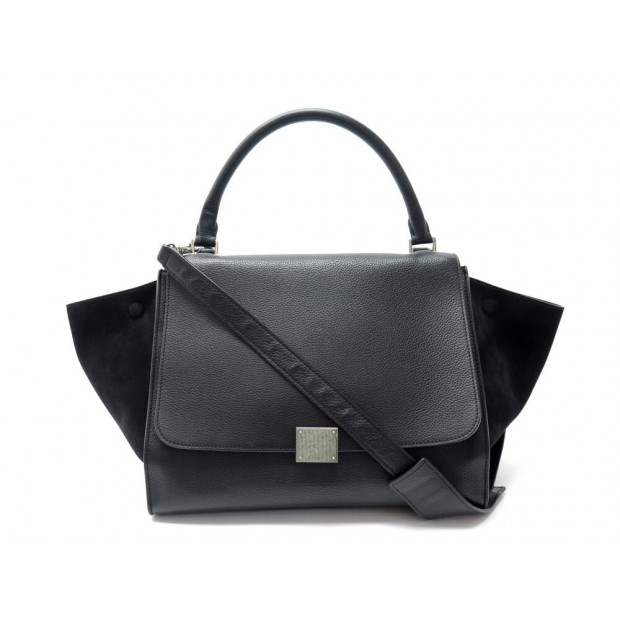 NEUF SAC A MAIN CELINE TRAPEZE MM BANDOULIERE EN CUIR ET DAIM NOIR HANDBAG 2500€