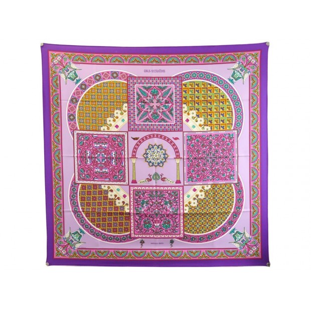 NEUF FOULARD HERMES CIELS BYZANTINS JULIA ABADIE SOIE VIOLET NEW SILK SCARF 375€