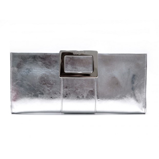 POCHETTE ROGER VIVIER BELLE MIRROR EN CUIR ARGENTE SILVER LEATHER POUCH 750€