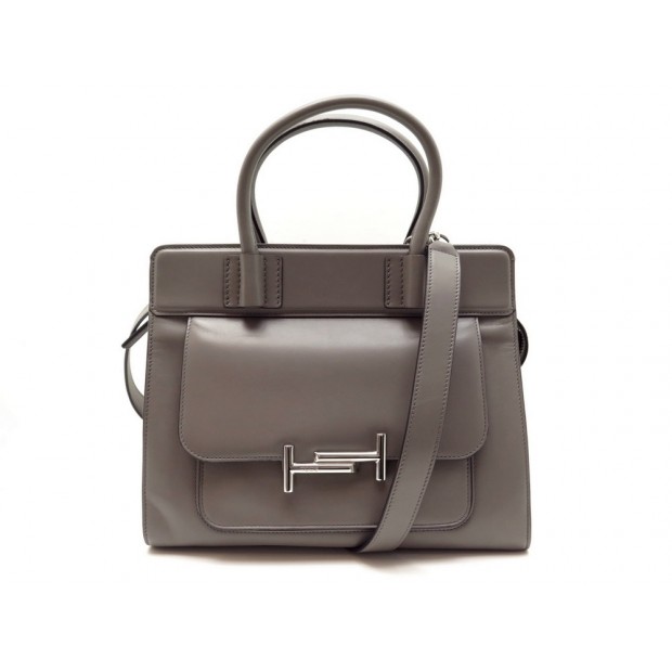 NEUF SAC A MAIN TOD'S DOUBLE T BANDOULIERE EN CUIR GRIS TAUPE HAND BAG 1700€