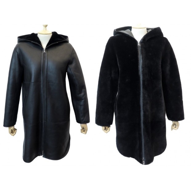 NEUF MANTEAU ZAPA MILOR REVERSIBLE S 36 EN CUIR MOUTON RETOURNE NOIR COAT 1890€