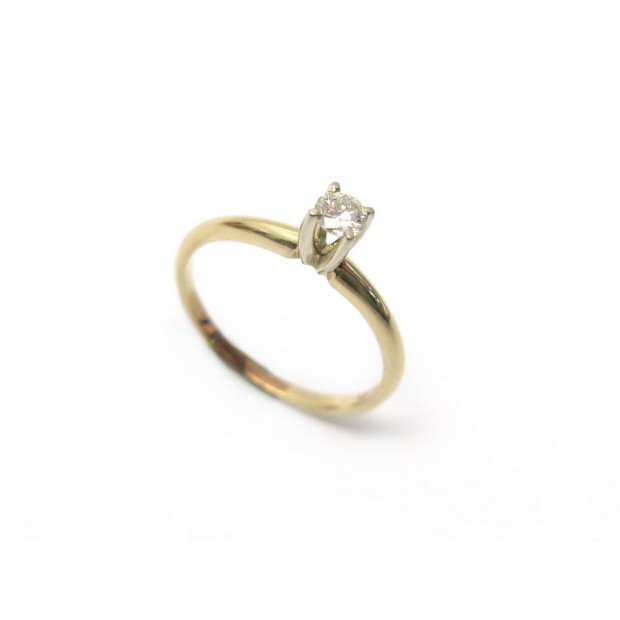 BAGUE SOLITAIRE TAILLE 52 EN OR JAUNE 14K ET DIAMANT 0.17 CT 1.7GR GOLDEN RING