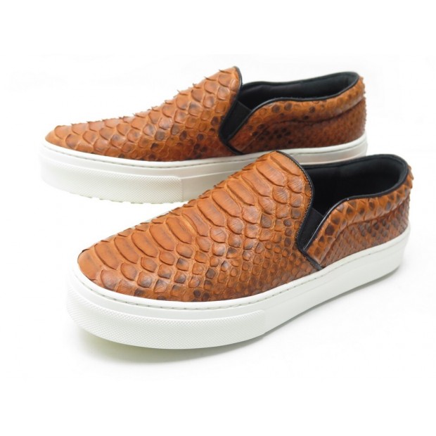 NEUF CHAUSSURES CELINE SLIP ON 37 BASKETS EN CUIR PYTHON MARRON SNEAKERS 1185€