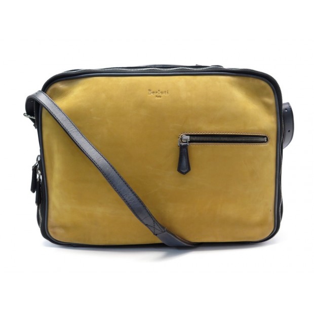 SACOCHE VALISE BERLUTI LENDEMAIN GM BANDOULIERE REPORTER CUIR BLEU SAC BAG 3440€