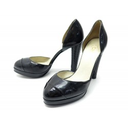 CHAUSSURES CHANEL D'ORSAY G26202 38 ESCARPINS EN CUIR VERNI NOIR PUMP SHOES 740€