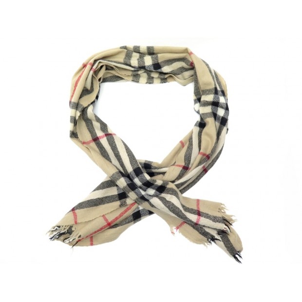 ECHARPE BURBERRY CLASSIQUE CHECK TARTAN LAINE BEIGE 44 X 186 CM WOOL SCARF 420€