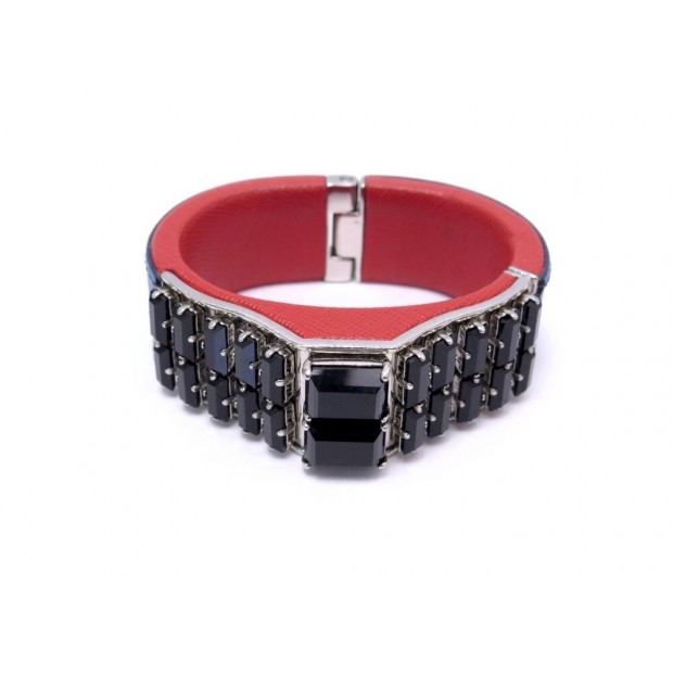 BRACELET PRADA SAFFIANO RHINESTONE 1AJM93 T19 CUIR BLEU ET ROUGE + BOITE LEATHER