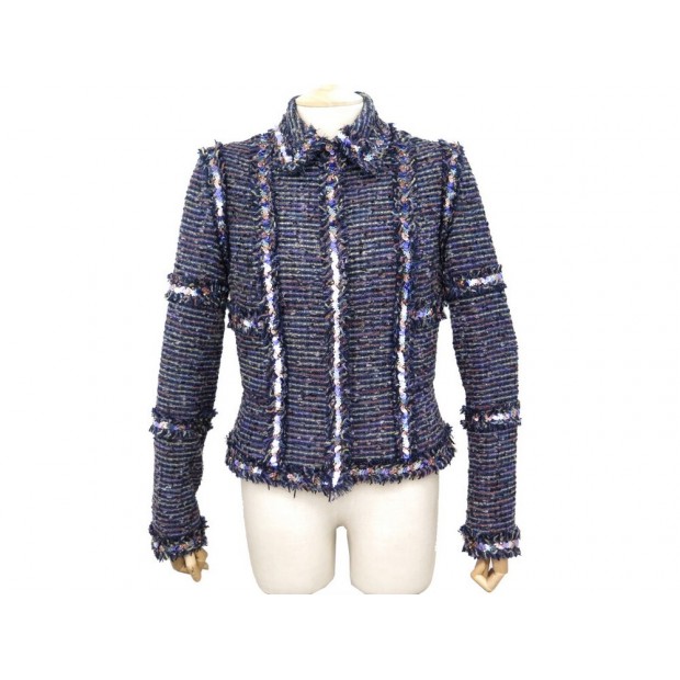 VESTE CHANEL P26409 SEQUINS ETOILES M 38 EN TWEED LAINE BLEU WOOL JACKET 4200€