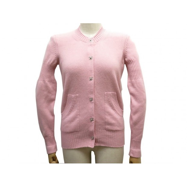 GILET CHANEL CARDIGAN P52488 BOUTONS TIMELESS S 36 EN CACHEMIRE ROSE VEST 2600€