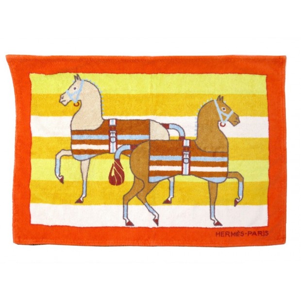 NEUF SORTIE TAPIS DE BAIN HERMES CHEVAUX EN COTON ORANGE HORSES BATH CARPET 350€