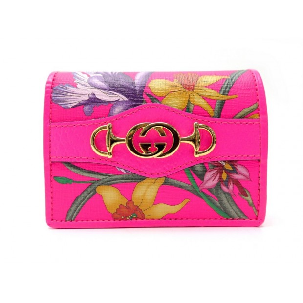 NEUF PORTEFEUILLE GUCCI FLORA 536353 PORTE MONNAIE CUIR ROSE + BOITE WALLET 370€