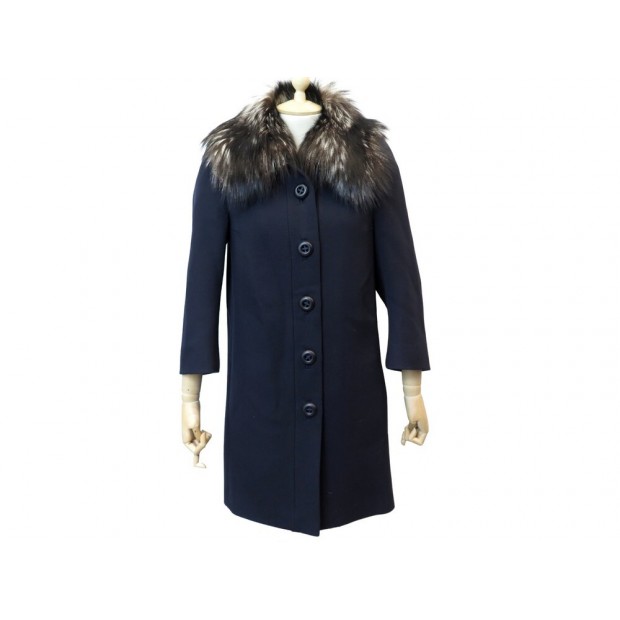 NEUF MANTEAU PRADA M 38 LAINE VIERGE & COL FOURRURE RENARD WOOL FUR COAT 2800€