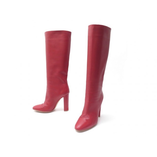 CHAUSSURES GIANVITO ROSSI BOTTES A TALONS 37 80726 CUIR ROUGE RED BOOTS 1195€