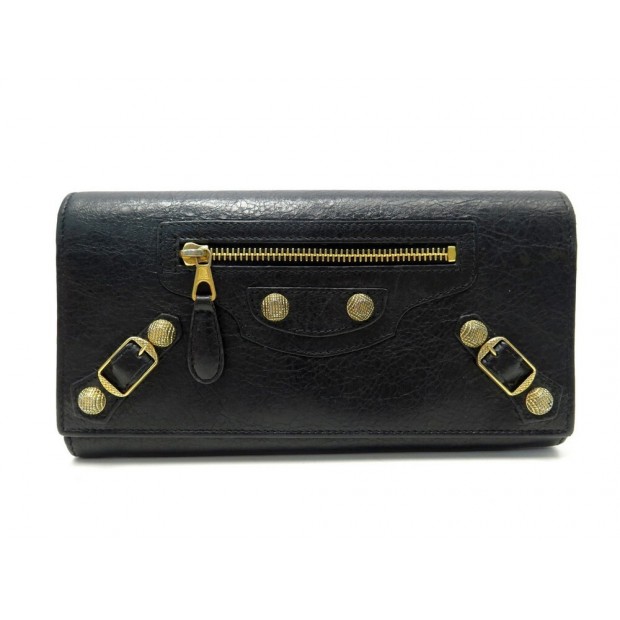 PORTEFEUILLE BALENCIAGA GIANT CONTINENTAL 253054 CUIR NOIR LEATHER WALLET 465€