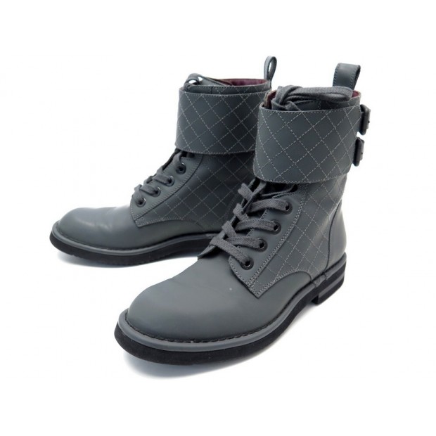 NEUF BOTTINES CHANEL G30289 36.5 37 RANGERS EN CUIR MATELASSE COMBAT BOOTS 1700€