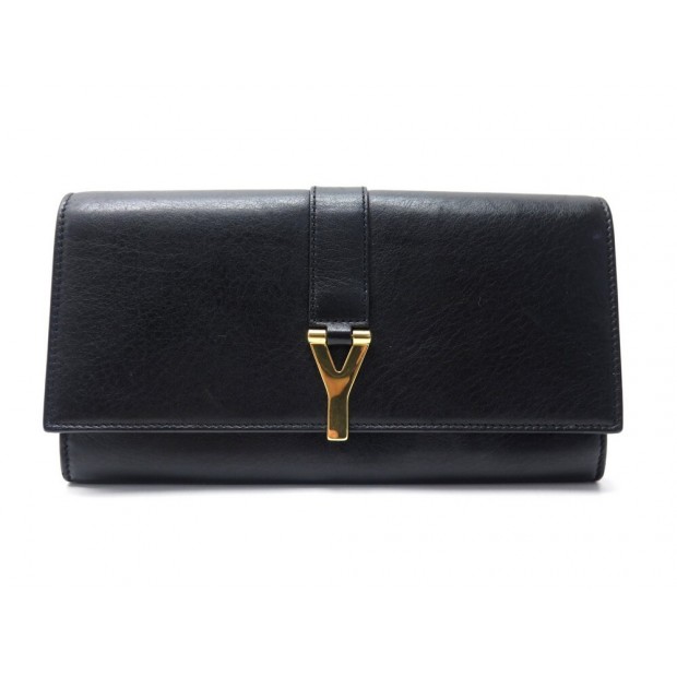 NEUF PORTEFEUILLE YVES SAINT LAURENT LIGNE Y CHYC 314995 CUIR NOIR WALLET 545€